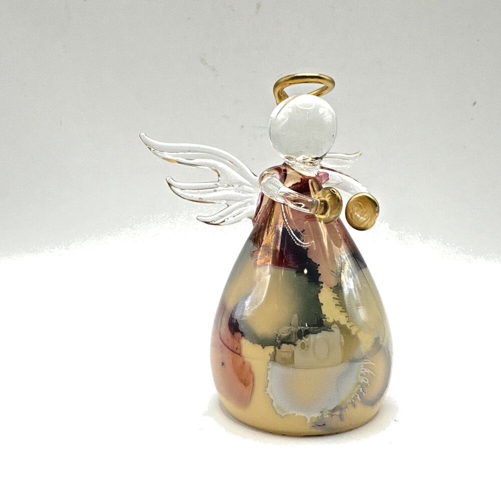 VTG Angels of Love by Russ Berrie Hand Painted Glass Angel Ornament with Cymbals